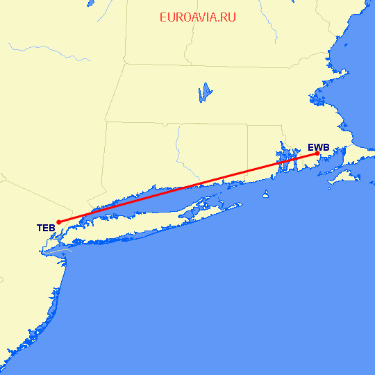 перелет New Bedford — Teterboro на карте