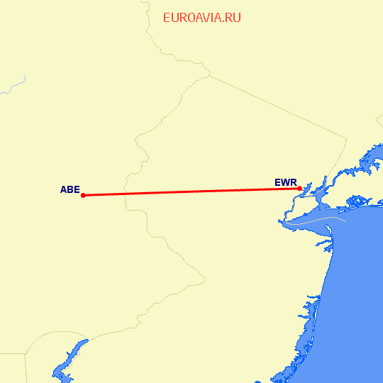 перелет Ньюарк — Аллентаун на карте