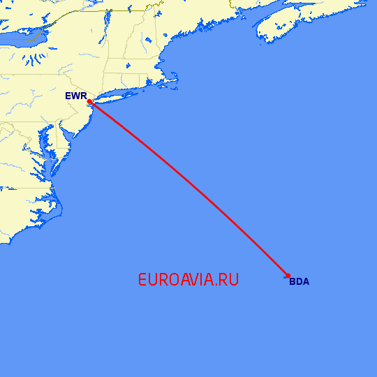 перелет Ньюарк — Бермуда на карте