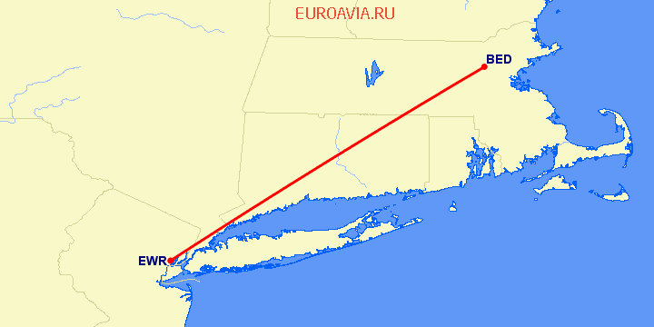 перелет Ньюарк — Bedford-Hanscom на карте