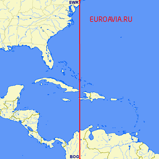 перелет Ньюарк — Богота на карте