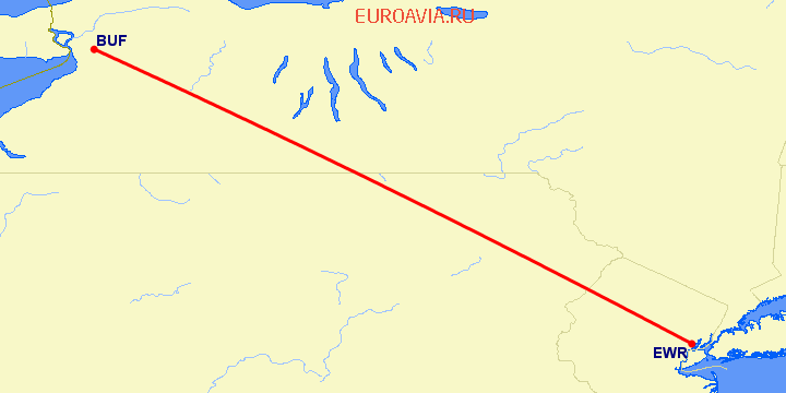 перелет Ньюарк — Буффало на карте