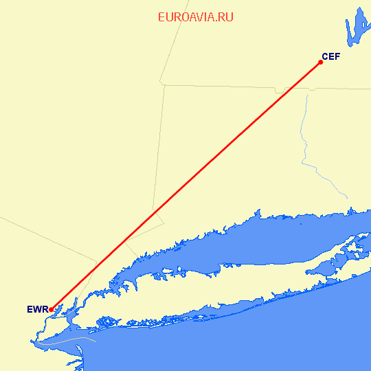 перелет Ньюарк — Springfield на карте