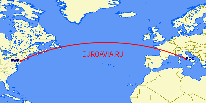 перелет Ньюарк — Рим на карте