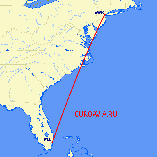 перелет Ньюарк — Форт Лодердейл  на карте