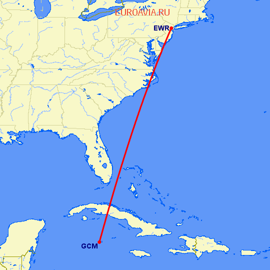 перелет Ньюарк — Georgetown на карте