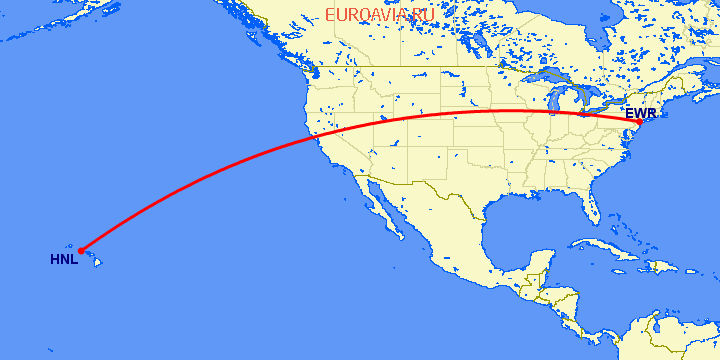перелет Ньюарк — Гонолулу на карте