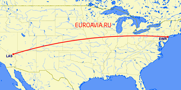 перелет Ньюарк — Лас Вегас на карте
