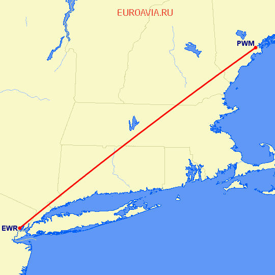 перелет Ньюарк — Портленд на карте