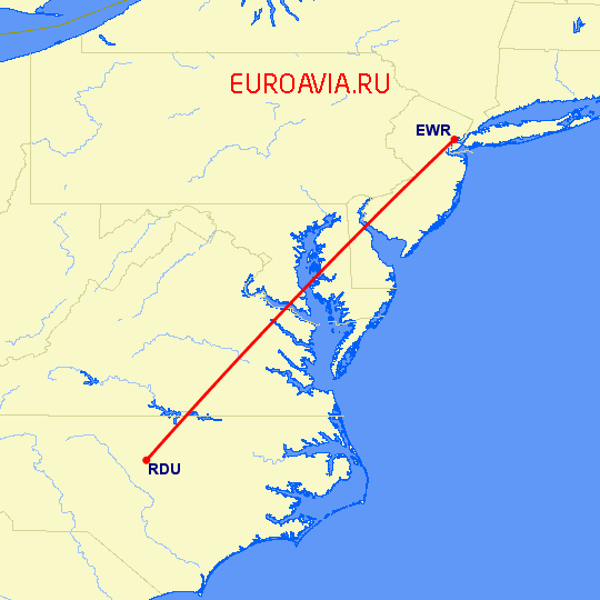 перелет Ньюарк — Роли на карте