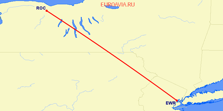 перелет Ньюарк — Рочестер на карте