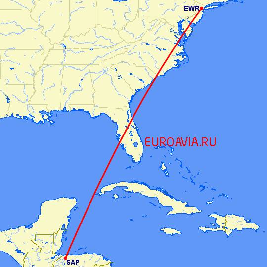 перелет Ньюарк — San Pedro Sula на карте