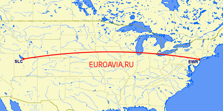 перелет Ньюарк — Солт Лейк Сити на карте