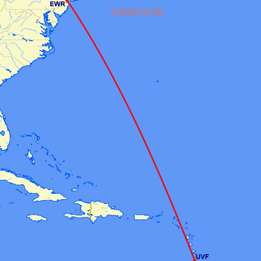 перелет Ньюарк — St Lucia на карте