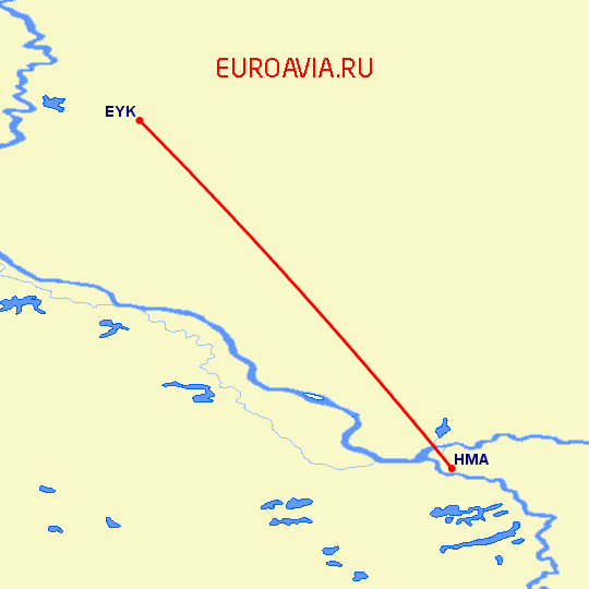 перелет Белоярский — Ханты Мансийск на карте
