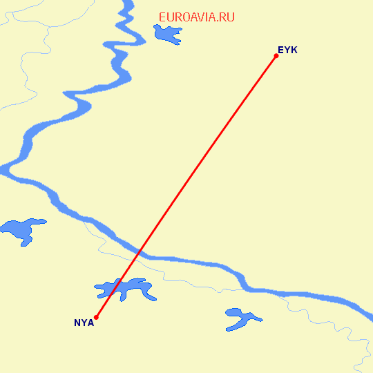 перелет Белоярский — Нягань на карте
