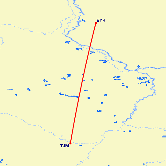 перелет Белоярский — Тюмень на карте