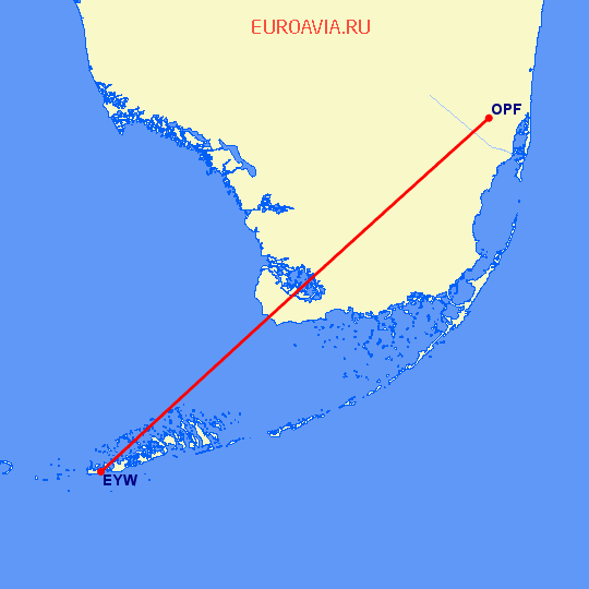перелет Ки Уэст — Майами на карте