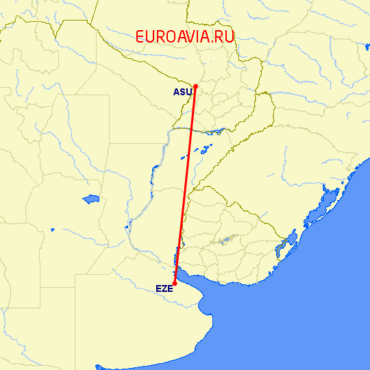 перелет Буэнос Айрес — Асунсьон на карте