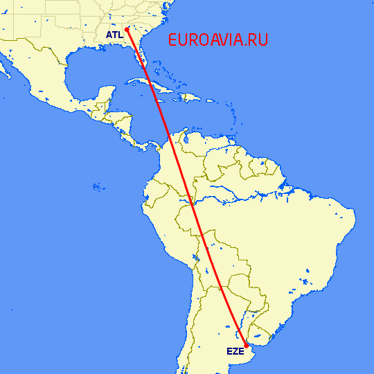 перелет Буэнос Айрес — Атланта на карте