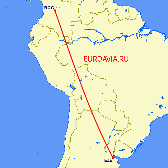 перелет Буэнос Айрес — Богота на карте