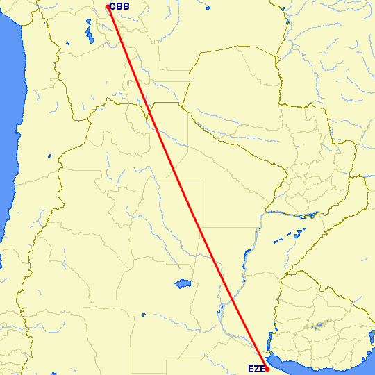 перелет Буэнос Айрес — Качабамба на карте