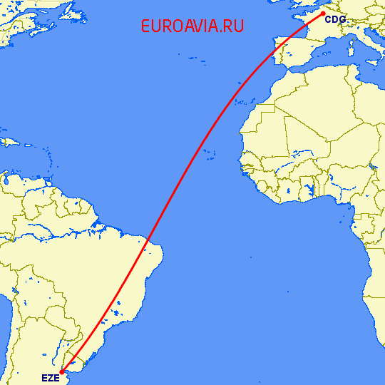 перелет Буэнос Айрес — Париж на карте