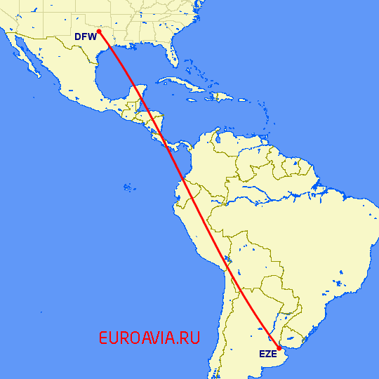 перелет Буэнос Айрес — Даллас на карте