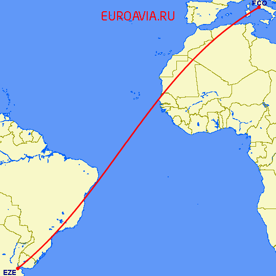 перелет Буэнос Айрес — Рим на карте
