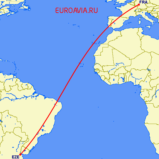 перелет Буэнос Айрес — Франкфурт на Майне на карте