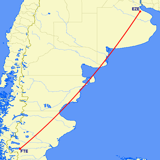 перелет Буэнос Айрес — Эль-Калафате на карте