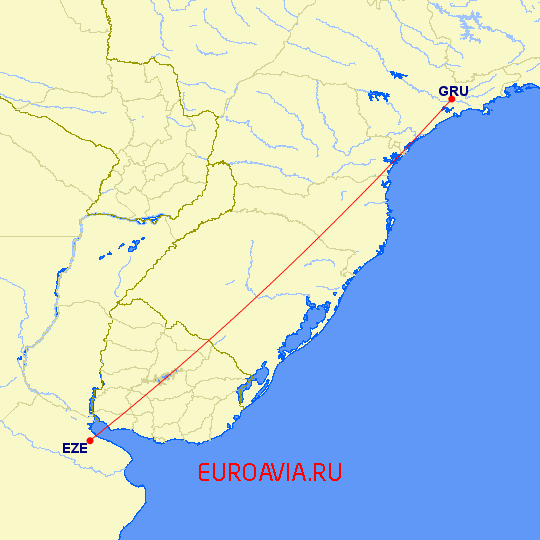 перелет Буэнос Айрес — Сан Паулу на карте