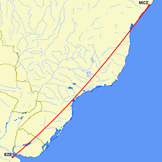 перелет Буэнос Айрес — Масейо на карте