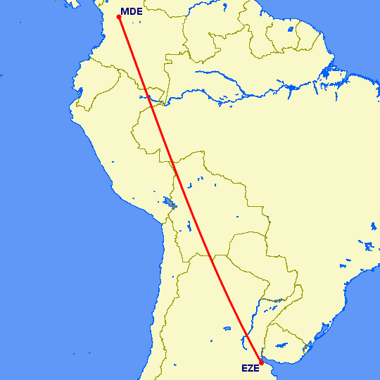 перелет Буэнос Айрес — Меделлин на карте
