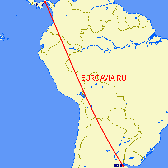 перелет Буэнос Айрес — Панама Сити на карте