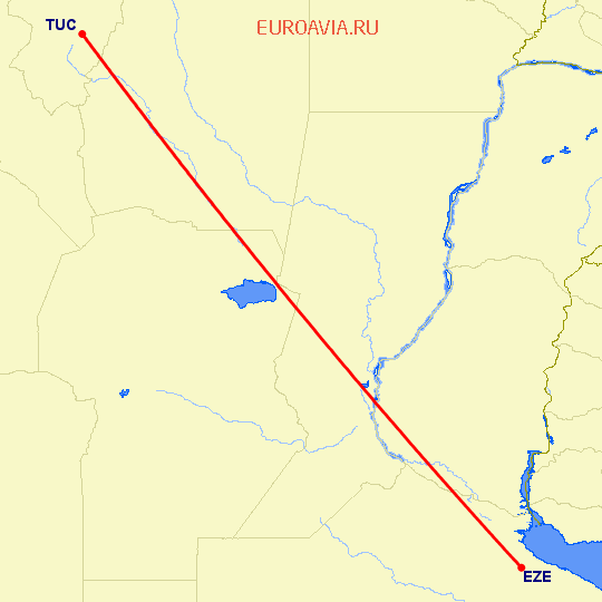 перелет Буэнос Айрес — Тукуман на карте