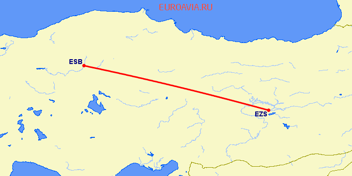 перелет Элязыг — Анкара на карте