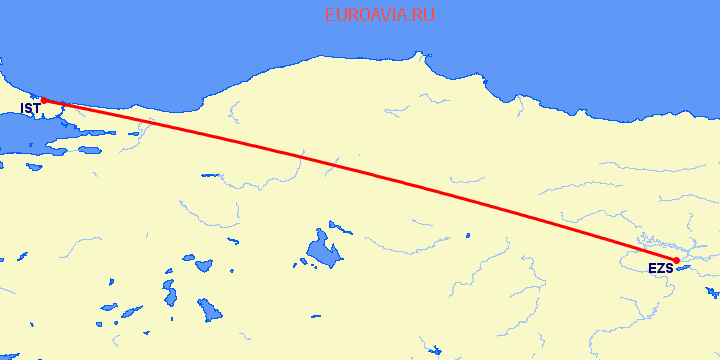 перелет Элязыг — Стамбул на карте