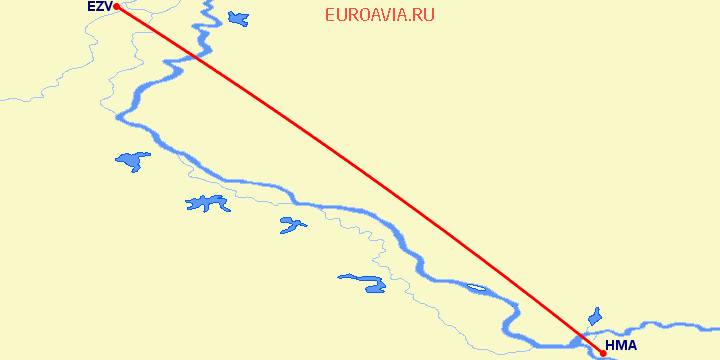 перелет Берёзово — Ханты Мансийск на карте