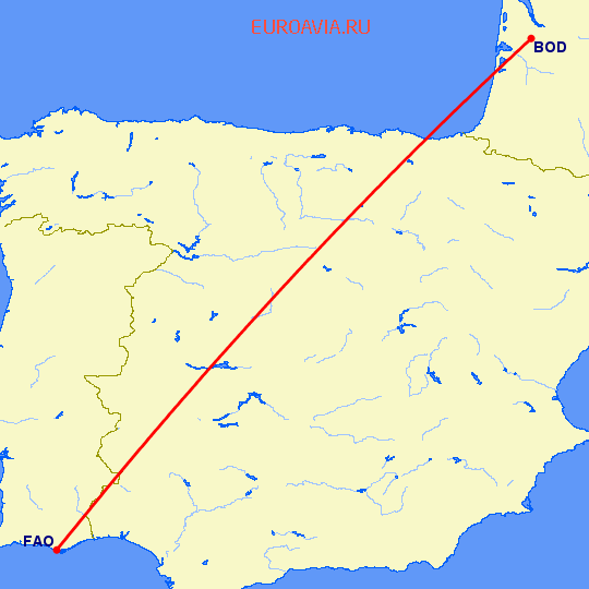 перелет Фару — Бордо на карте