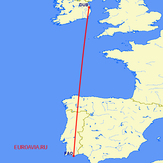 перелет Фару — Дублин на карте