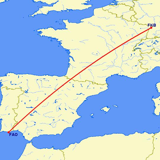 перелет Фару — Карлсруэ-Баден Баден на карте