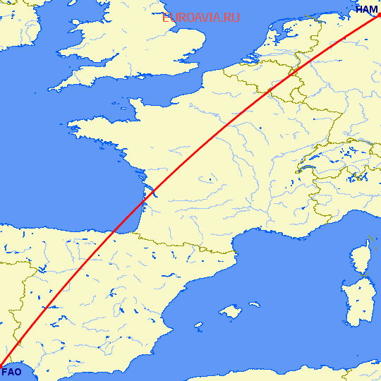 перелет Фару — Гамбург на карте