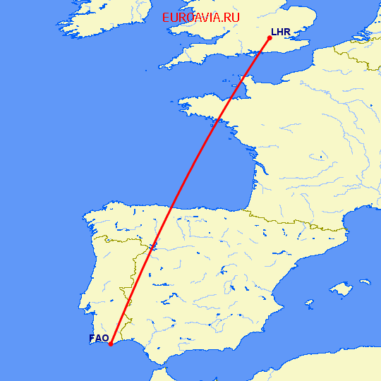 перелет Фару — Лондон на карте