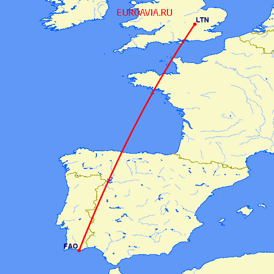 перелет Фару — Luton на карте