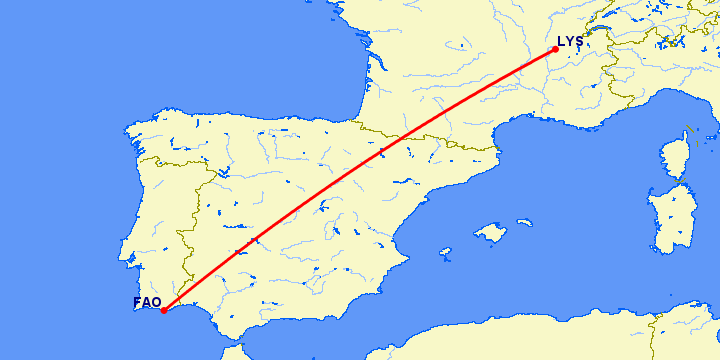 перелет Фару — Лион на карте