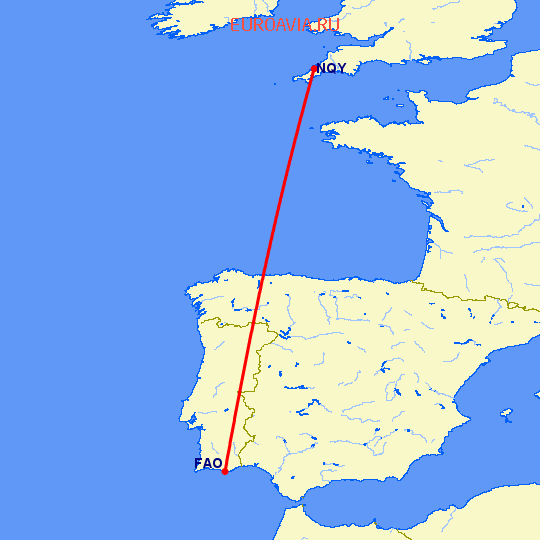 перелет Фару — Newquay на карте