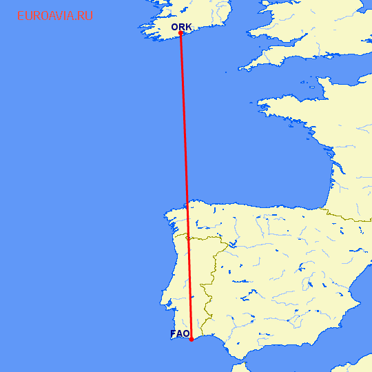 перелет Фару — Корк на карте