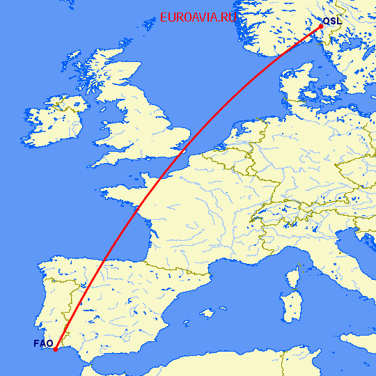 перелет Фару — Осло на карте