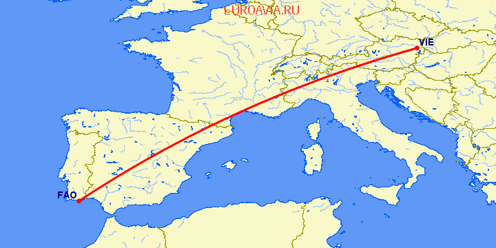 перелет Фару — Вена на карте